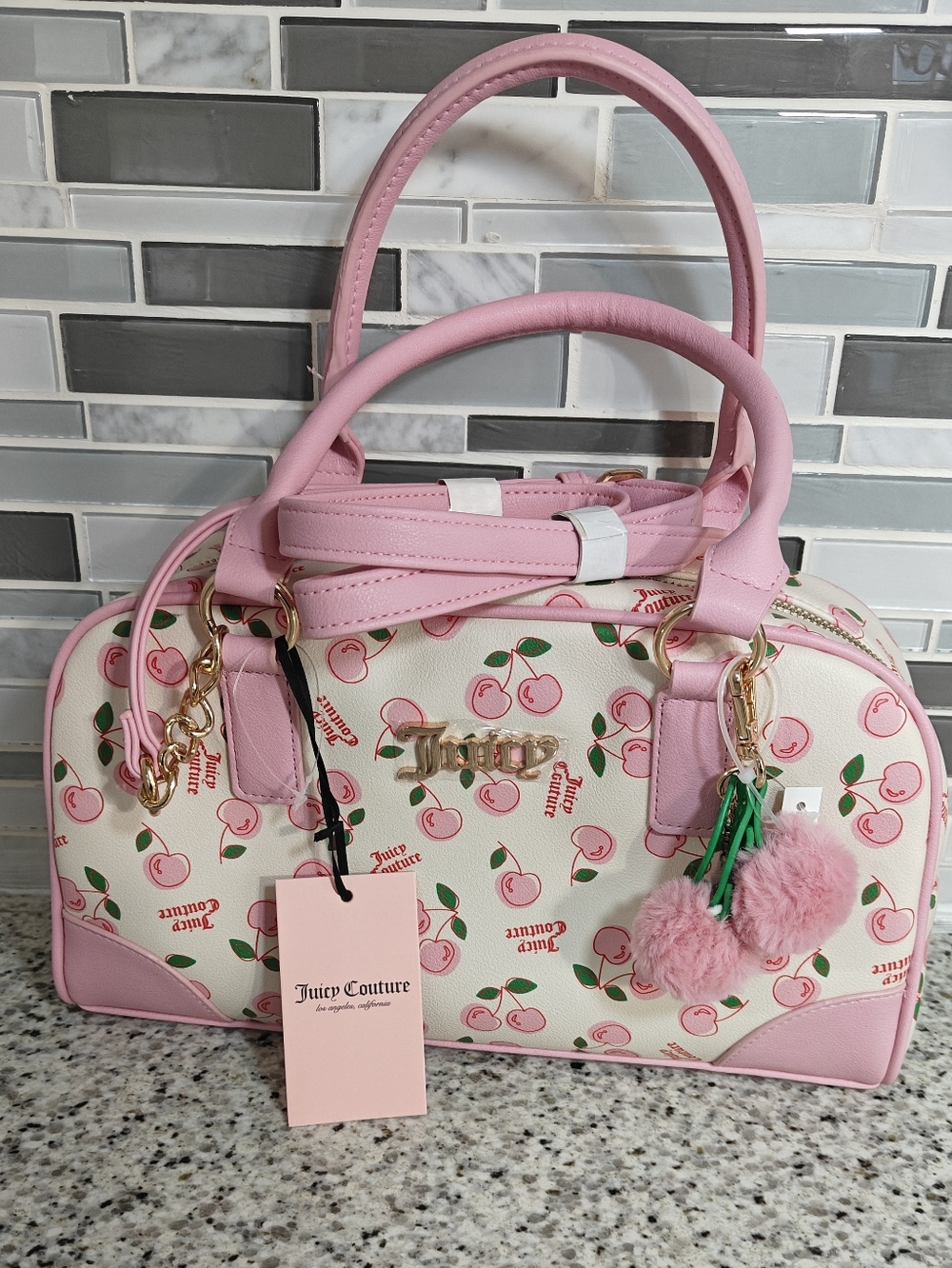 Juicy couture cherry girl satchel (soft white, pink)